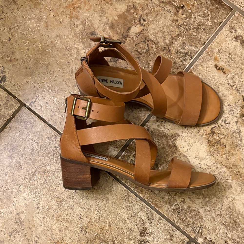 Steve Madden Brown Strappy Block Heel Sandals